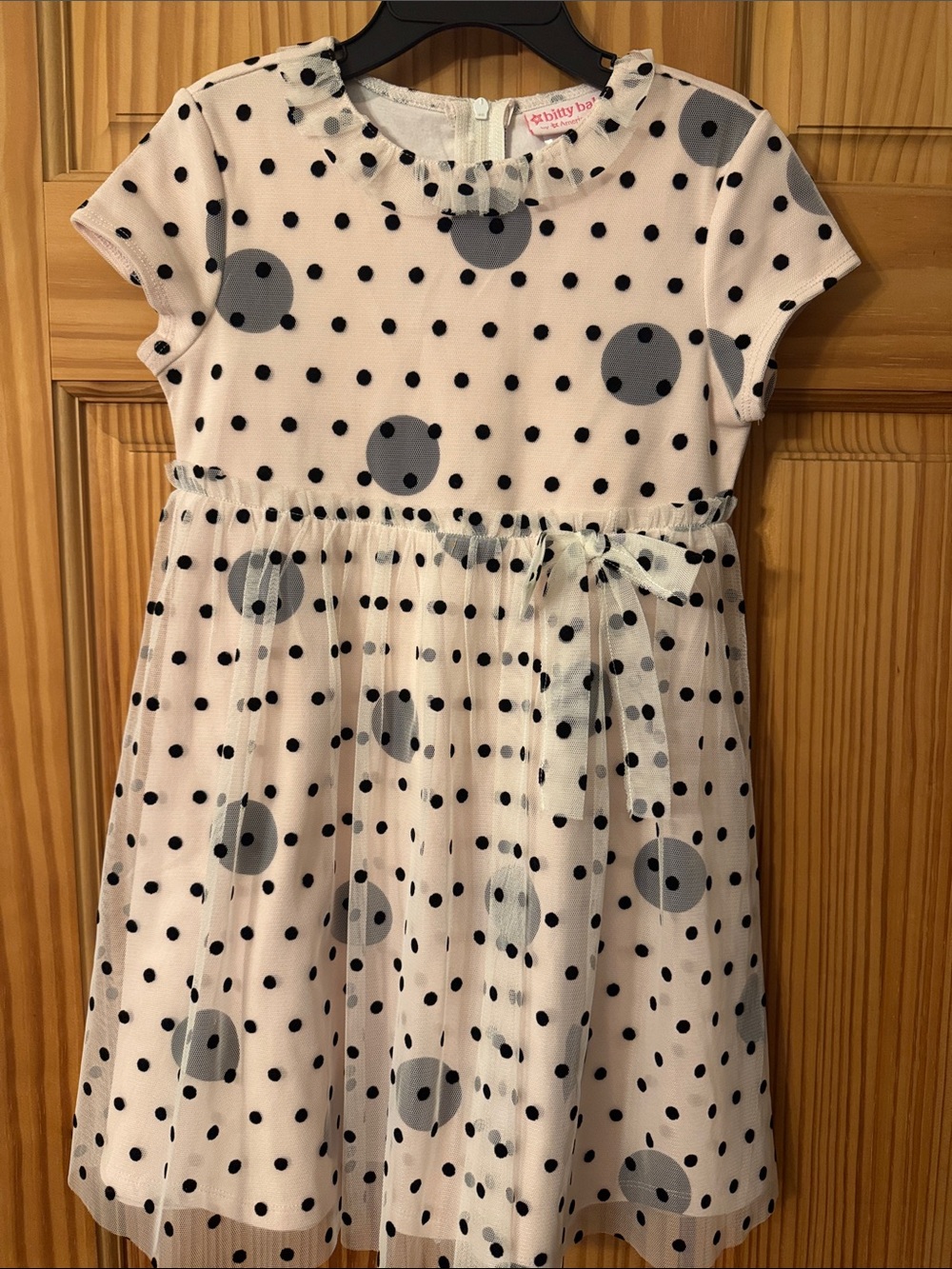 American Girl Mesh Dress with Black Polka Dots